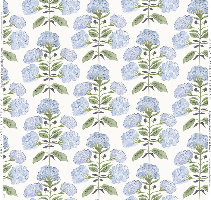 Hydrangea Bloom in Blue & Green Wallpaper