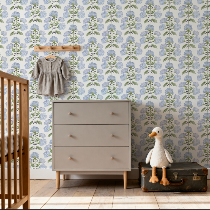 Hydrangea Bloom in Blue & Green Wallpaper