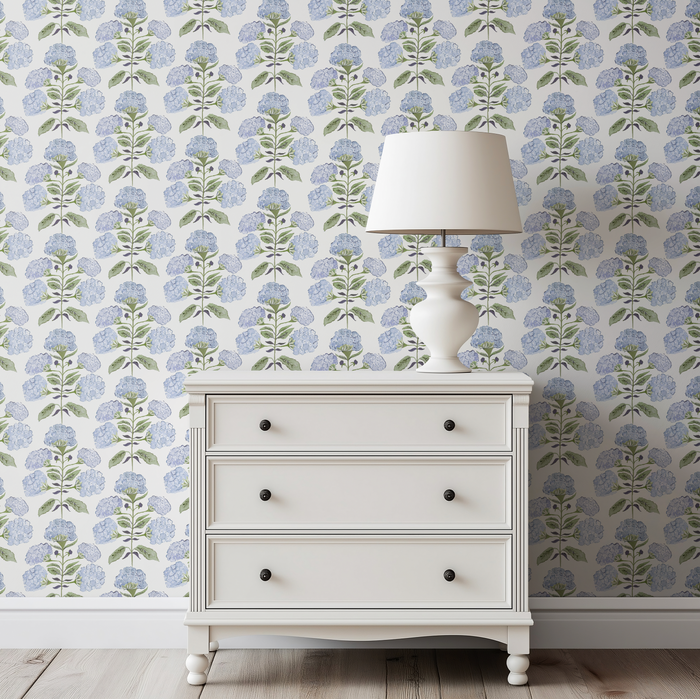 Hydrangea Bloom in Blue & Green Wallpaper