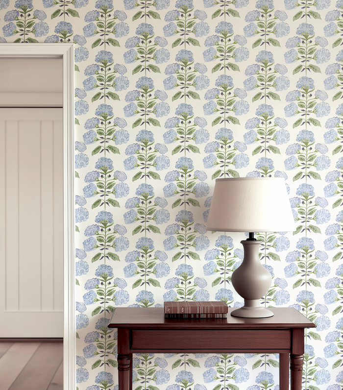 Hydrangea Bloom in Blue & Green Wallpaper