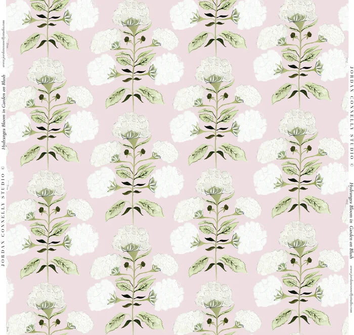 Hydrangea Bloom in Garden on Blush- Fabric