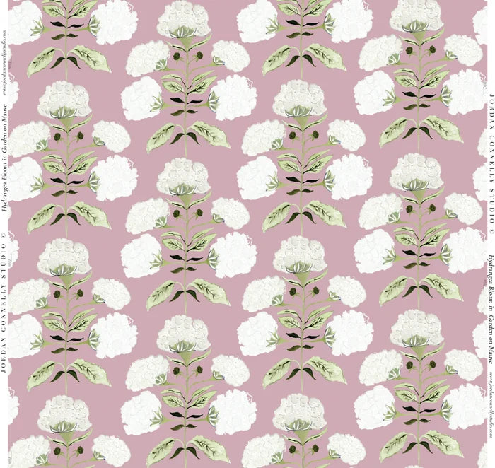 Hydrangea Bloom in Garden on Mauve- Fabric