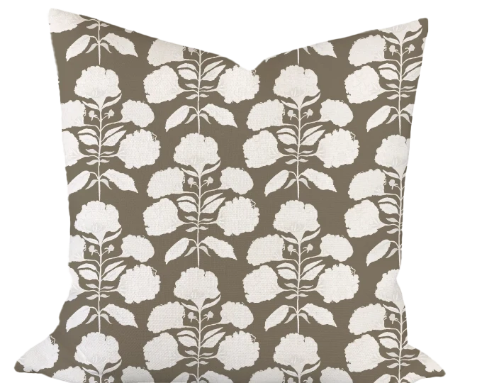 Hydrangea Bloom in Salt on Coffee Custom Pillow