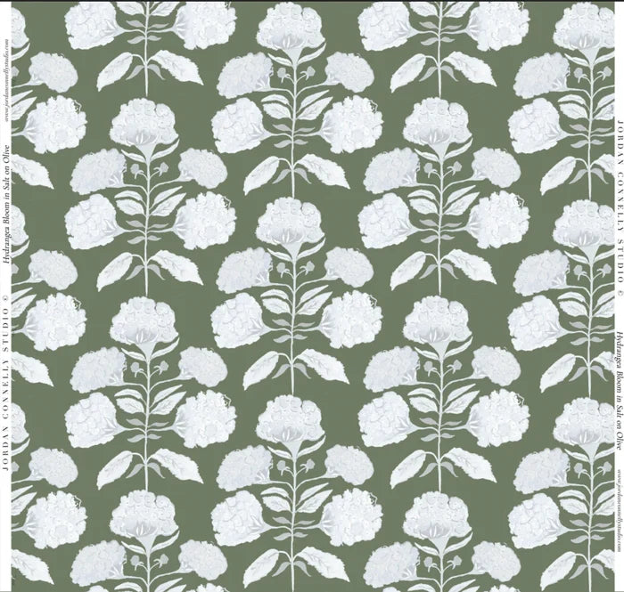 Hydrangea Bloom in Salt on Olive- Fabric