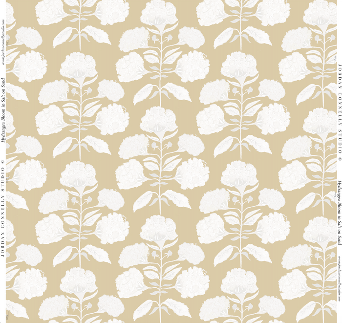 Hydrangea Bloom in Salt on Tan Wallpaper