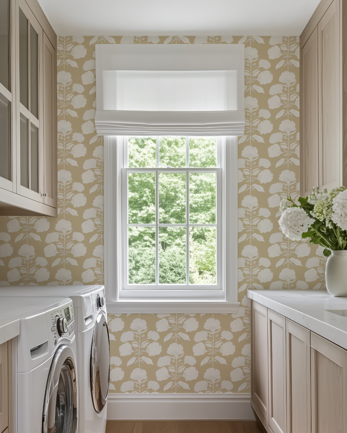 Hydrangea Bloom in Salt on Tan Wallpaper