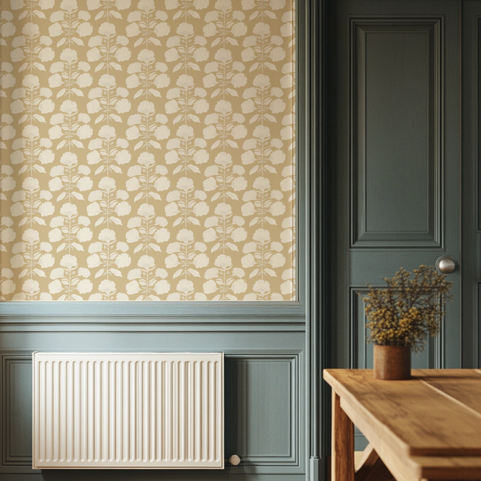 Hydrangea Bloom in Salt on Tan Wallpaper