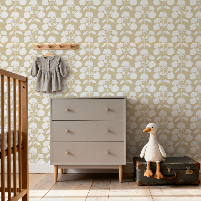 Hydrangea Bloom in Salt on Tan Wallpaper