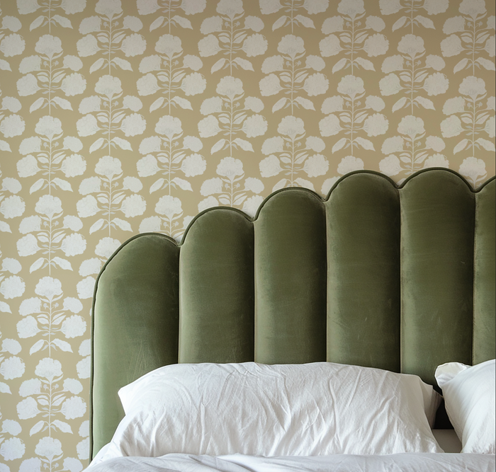 Hydrangea Bloom in Salt on Tan Wallpaper