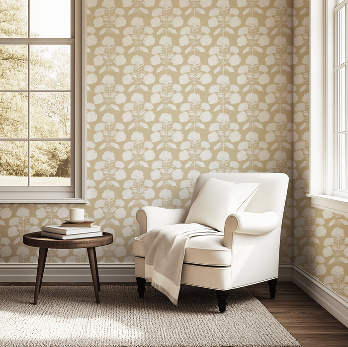 Hydrangea Bloom in Salt on Tan Wallpaper