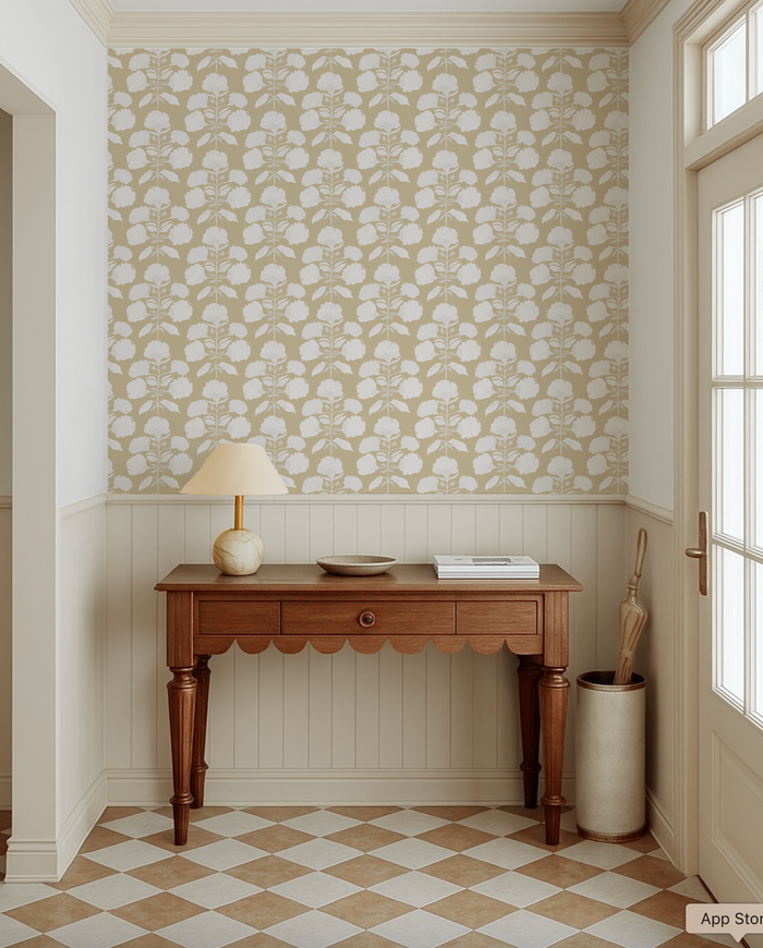 Hydrangea Bloom in Salt on Tan Wallpaper