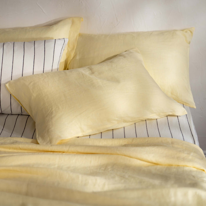 Lemon Yellow French Linen Duvet Cover close-up detail 1 | Soak and Sleep