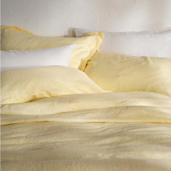 Lemon Yellow French Linen Duvet Cover close-up detail 2 | Soak and Sleep
