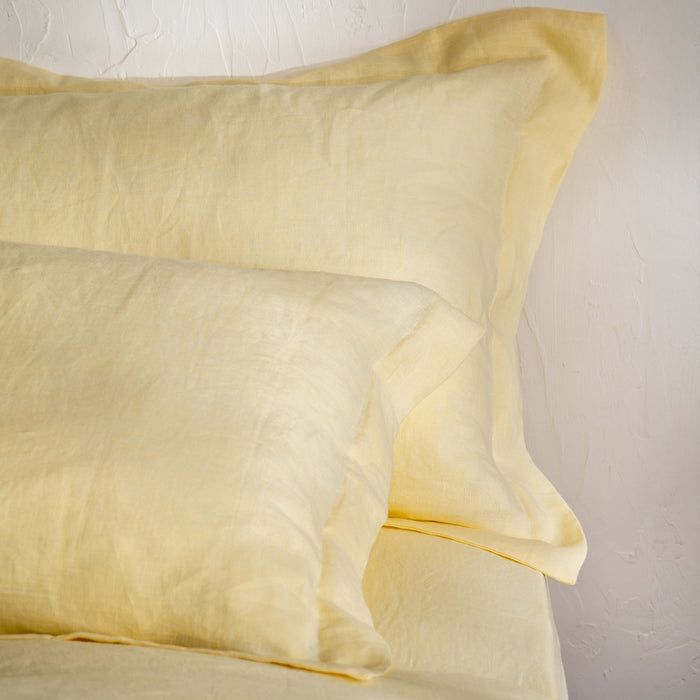 Lemon Yellow French Linen Duvet Cover close-up detail 3 | Soak and Sleep