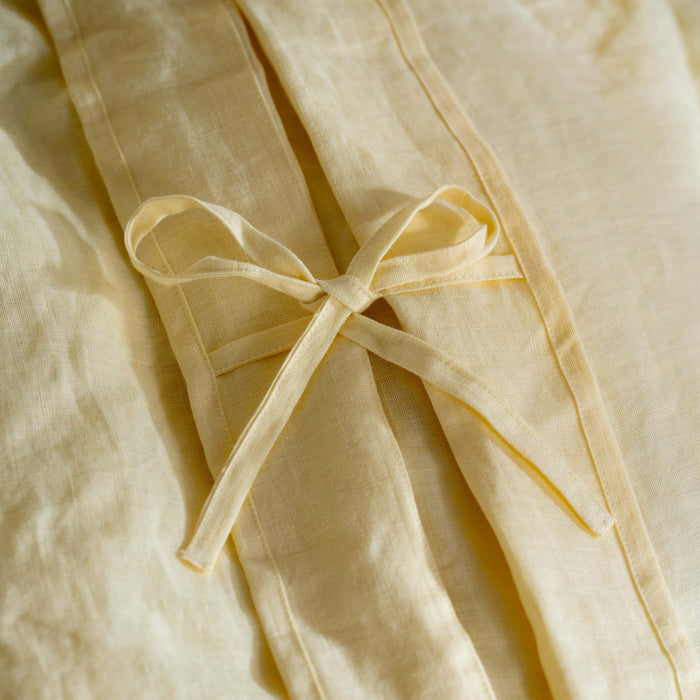 Lemon Yellow French Linen Duvet Cover close-up detail 4 | Soak and Sleep
