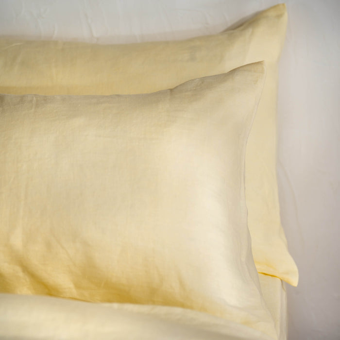 Lemon Yellow French Linen Duvet Cover close-up detail 6 | Soak and Sleep