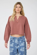 Locked In Notch Neck Long Sleeve Top - Terracotta