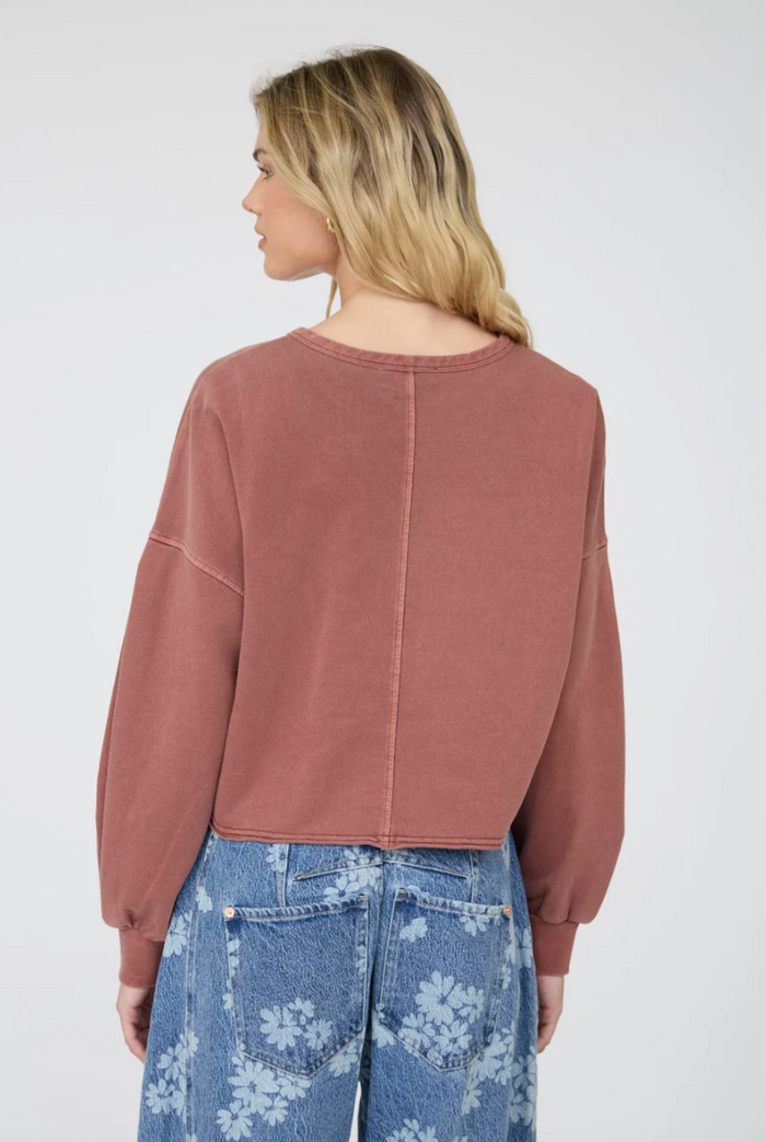 Locked In Notch Neck Long Sleeve Top - Terracotta