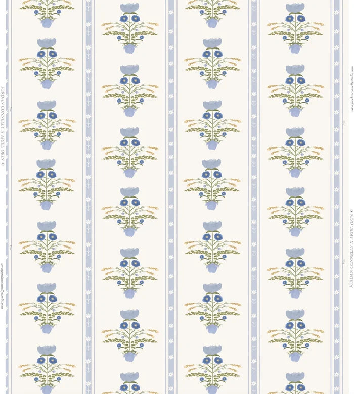 Lotus Garden in Blue Wallpaper