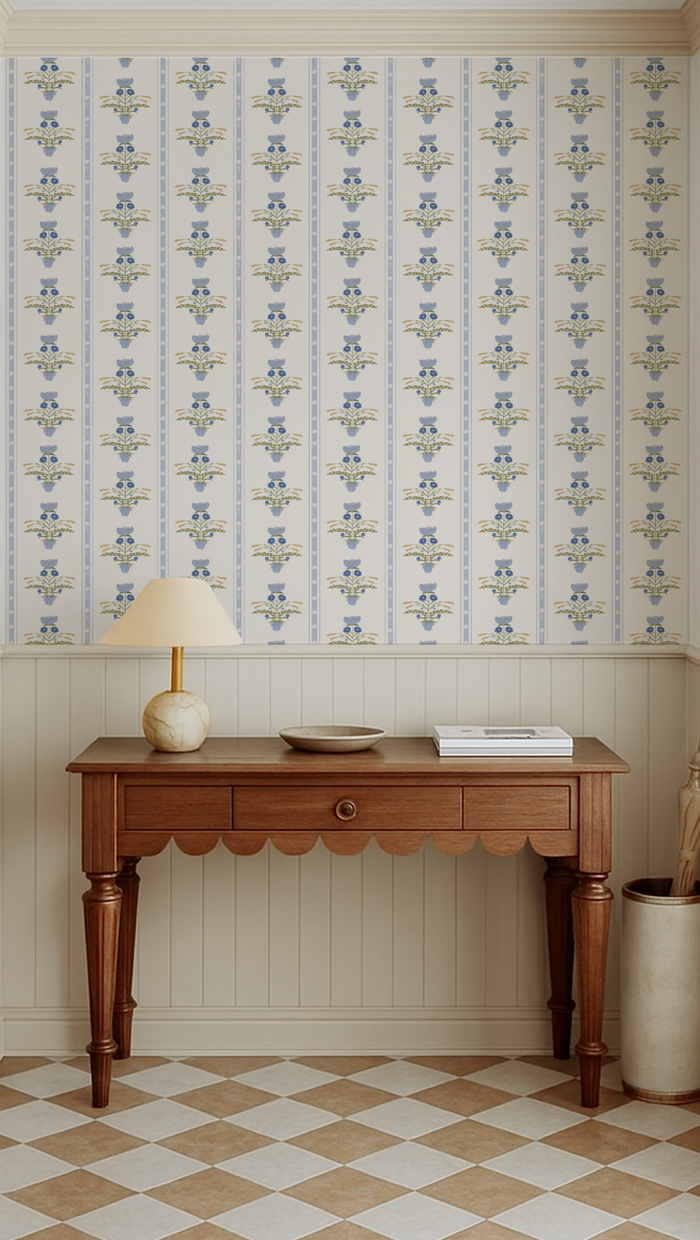 Lotus Garden in Blue Wallpaper