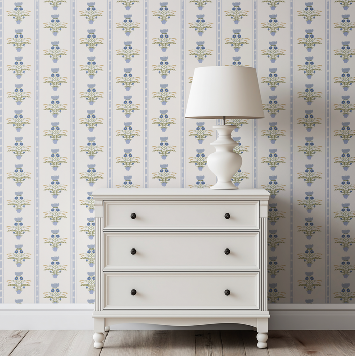 Lotus Garden in Blue Wallpaper
