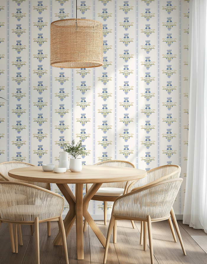 Lotus Garden in Blue Wallpaper
