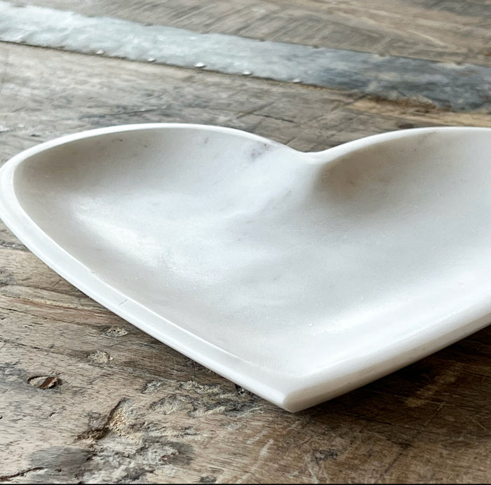 Marble Heart Dish - White