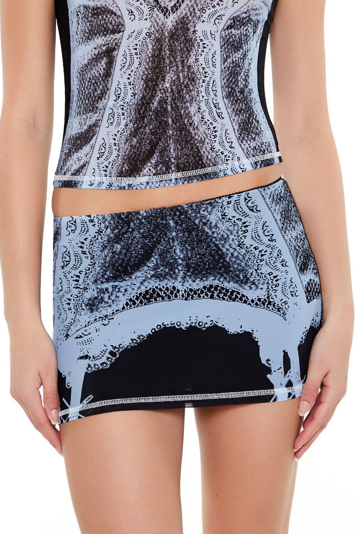 Mesh Garter Graphic Mini Skirt
