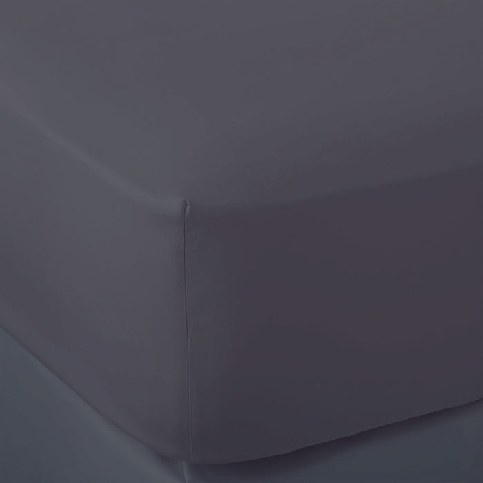 Midnight Grey French Linen 40cm Deep Fitted Sheets styled in a bedroom | Soak and Sleep