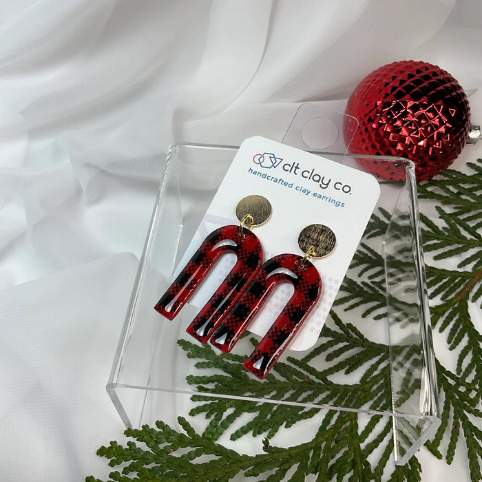 Mini Lucy Plaid Arch Clay Earrings