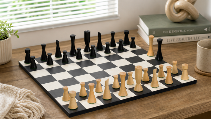 Minimalist Midnight Contemporary Chess Pieces Ebonized Boxwood 3.4"- King