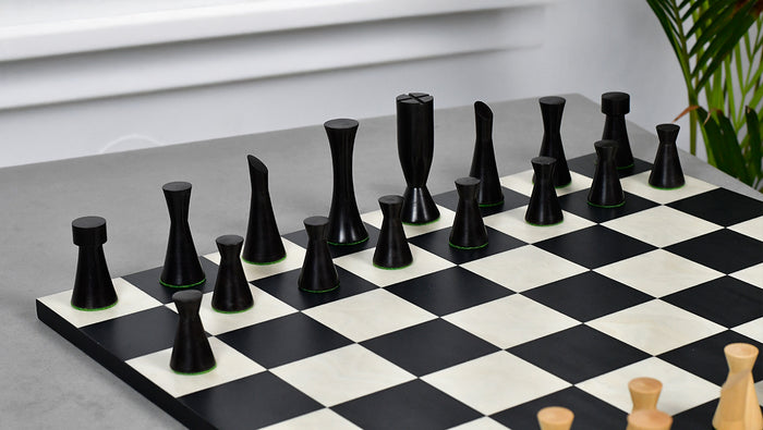Minimalist Midnight Contemporary Chess Pieces Ebonized Boxwood 3.4"- King