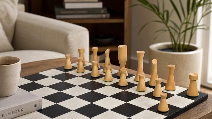 Minimalist Midnight Contemporary Chess Pieces Ebonized Boxwood 3.4"- King
