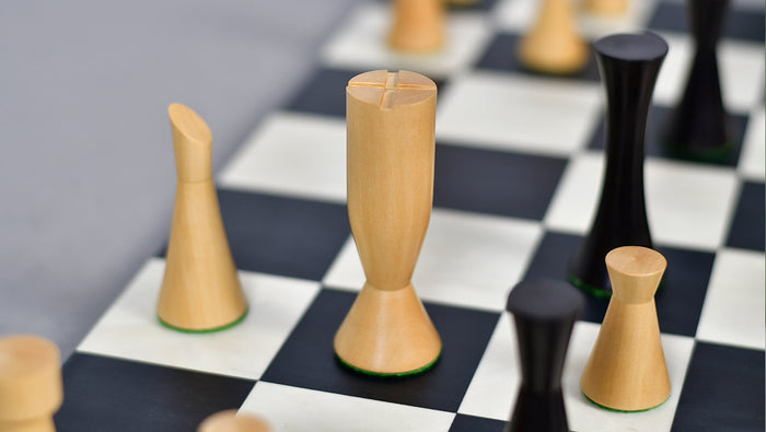 Minimalist Midnight Contemporary Chess Pieces Ebonized Boxwood 3.4"- King