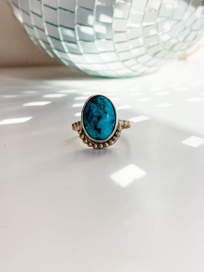 Mixed Metals Turquoise Mini Halo Ring size 8
