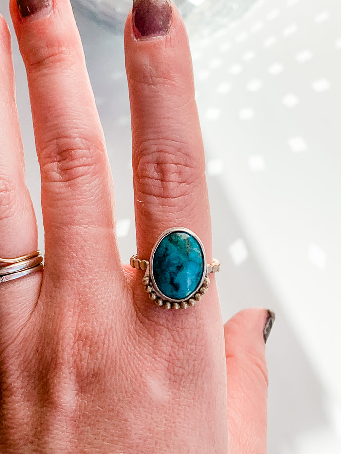 Mixed Metals Turquoise Mini Halo Ring size 8
