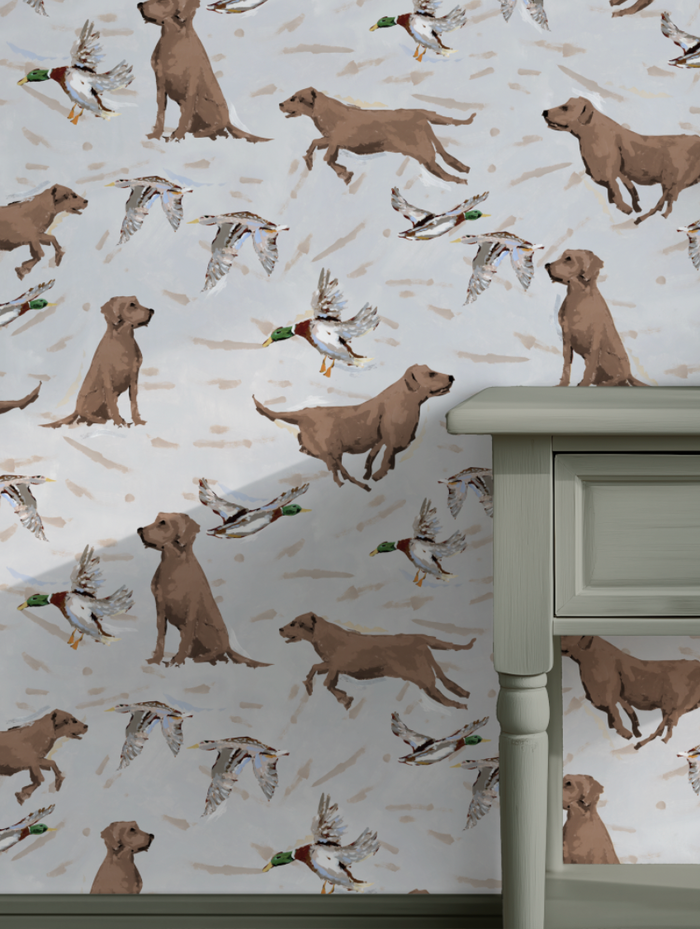 Nicholas & Chocolate Banks in Grey Blue Wallpaper