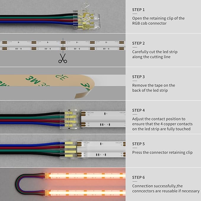 PAUTIX 10mm 4 Pin Connectors Kit for COB RGB LED Strip Lights