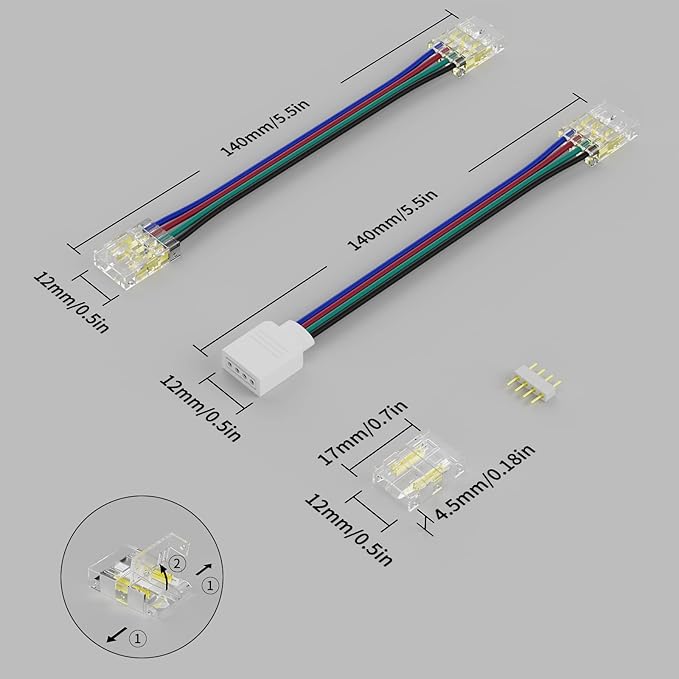 PAUTIX 10mm 4 Pin Connectors Kit for COB RGB LED Strip Lights