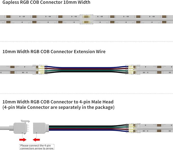 PAUTIX 10mm 4 Pin Connectors Kit for COB RGB LED Strip Lights