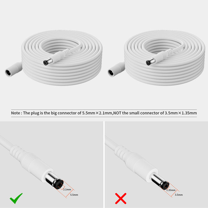 PAUTIX 13ft 2-Pack 20AWG Universal DC 24V Extension Cable （5.5mm x 2.1mm）