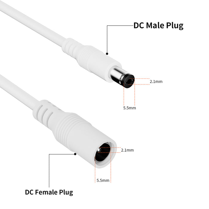 PAUTIX 13ft 2-Pack 20AWG Universal DC 24V Extension Cable （5.5mm x 2.1mm）