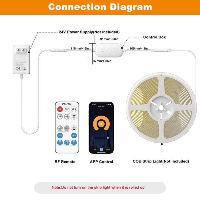 PAUTIX 14-Key Wireless Remote,DC12-24V Controller Kit for 3528/2835/5050 Single Color COB LED Strip Lights,Work with Alexa and Google