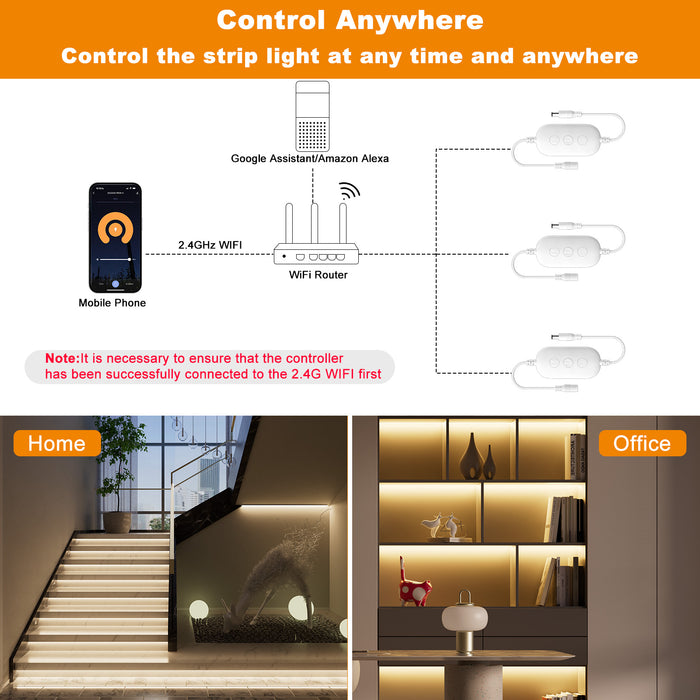 PAUTIX 14-Key Wireless Remote,DC12-24V Controller Kit for 3528/2835/5050 Single Color COB LED Strip Lights,Work with Alexa and Google