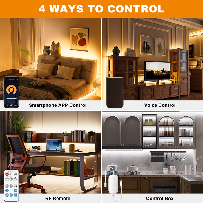 PAUTIX 14-Key Wireless Remote,DC12-24V Controller Kit for 3528/2835/5050 Single Color COB LED Strip Lights,Work with Alexa and Google
