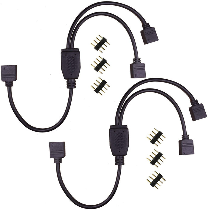 PAUTIX 2-Pack DC 1 Female to 2 Way 4 Pins Splitter Cable for RGB LED Strip