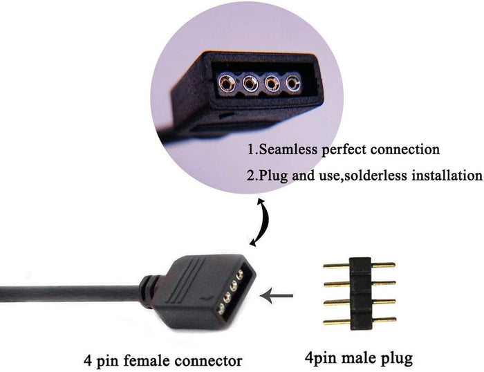 PAUTIX 2-Pack DC 1 Female to 2 Way 4 Pins Splitter Cable for RGB LED Strip