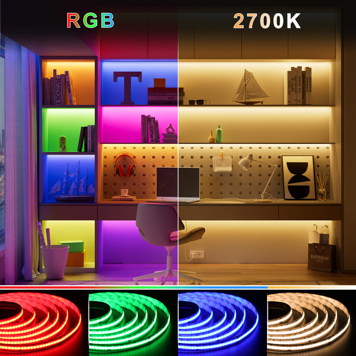 PAUTIX 24V 2700K RGBW COB LED Strip Lights,20ft/6.1m