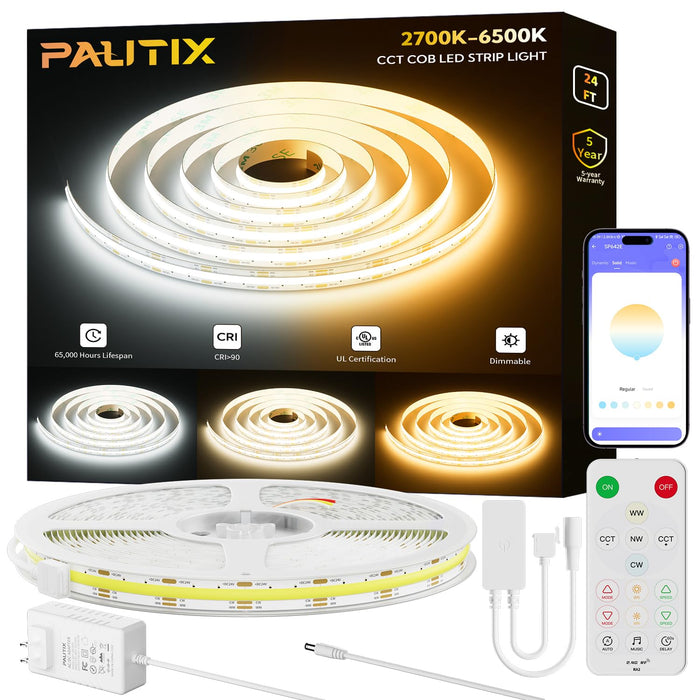 PAUTIX 24V CCT COB LED Strip Lights Kit, 24ft/7.5m