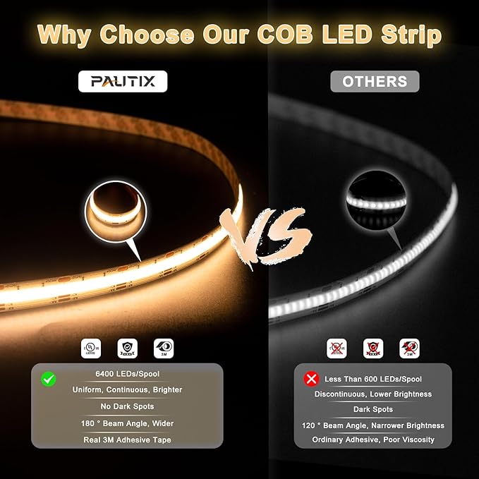 PAUTIX 24V CCT COB LED Strip Lights Kit, 32.8ft/10m